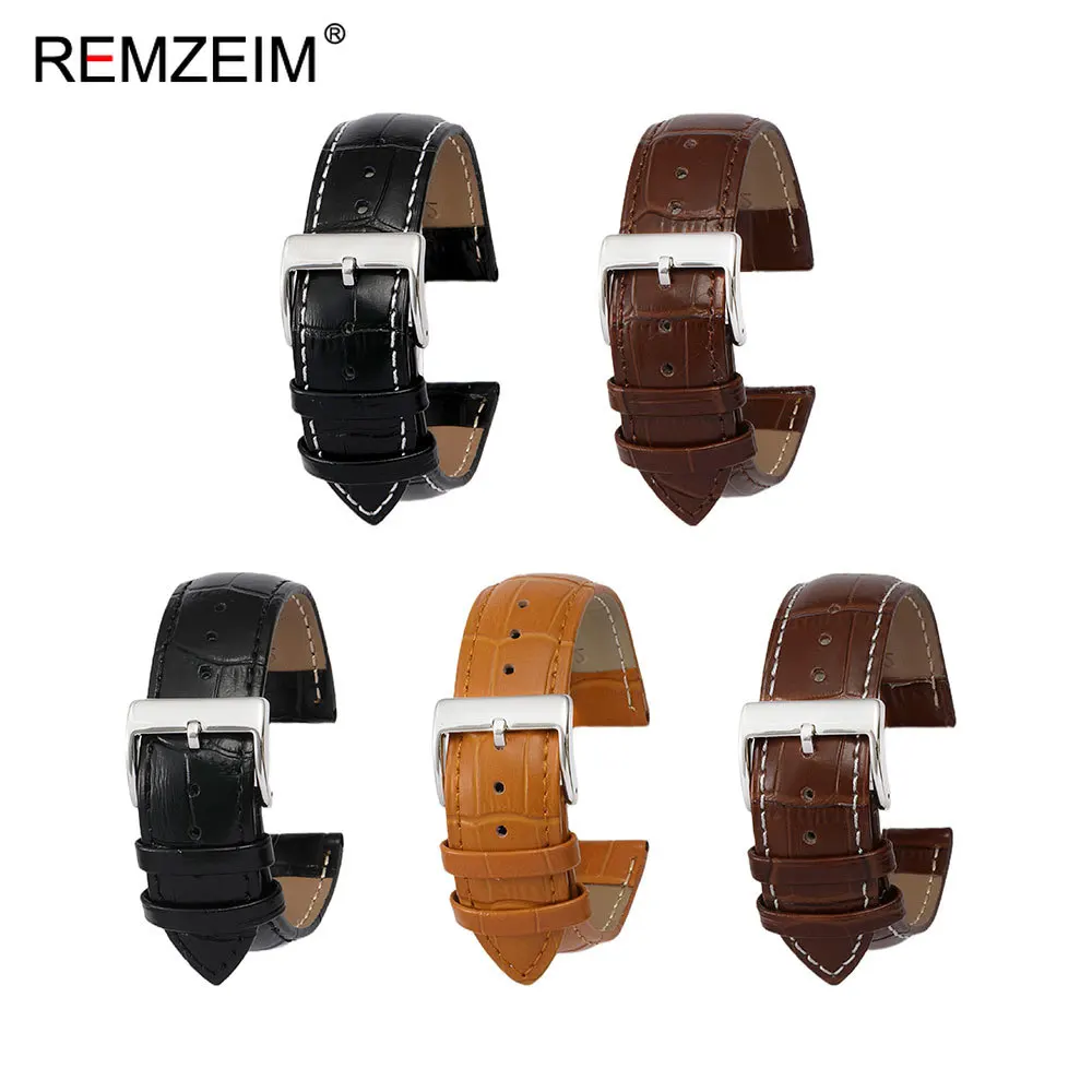 Men's Fashionable Embossed Leather Watch Strap - Comfortable Business Style Replacement Band