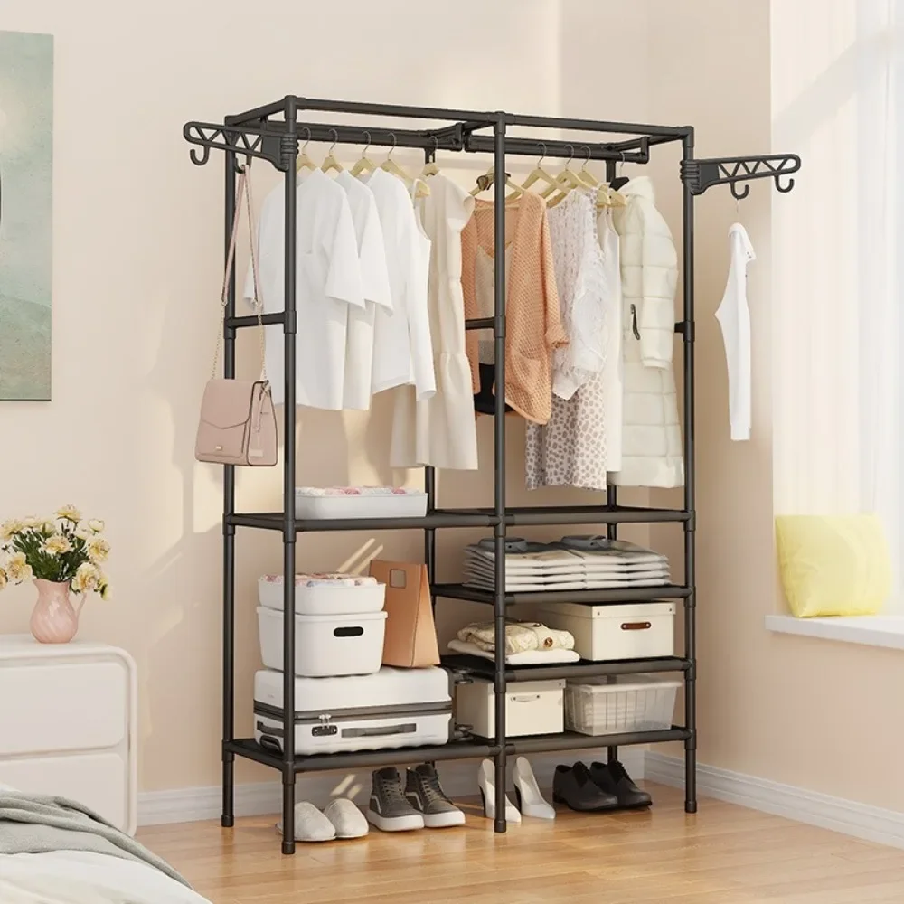 Clothes Rack Double-Row Floor For Clothes And Shoes Household Storage Shelf Clothes Hanger Simple Assembly Large Wardrobe Hangers