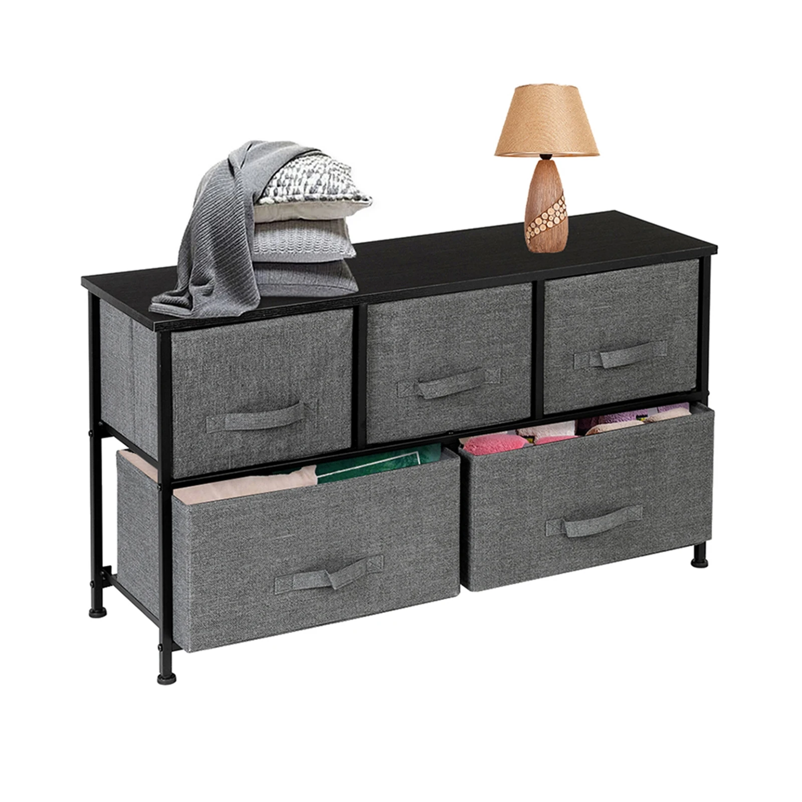 

5 Drawers Cart Fablic Home Living Room Organizer Drawer Clothes Snack Sandries Closets Drawer Cabinet Storage Storage Boxes Grey