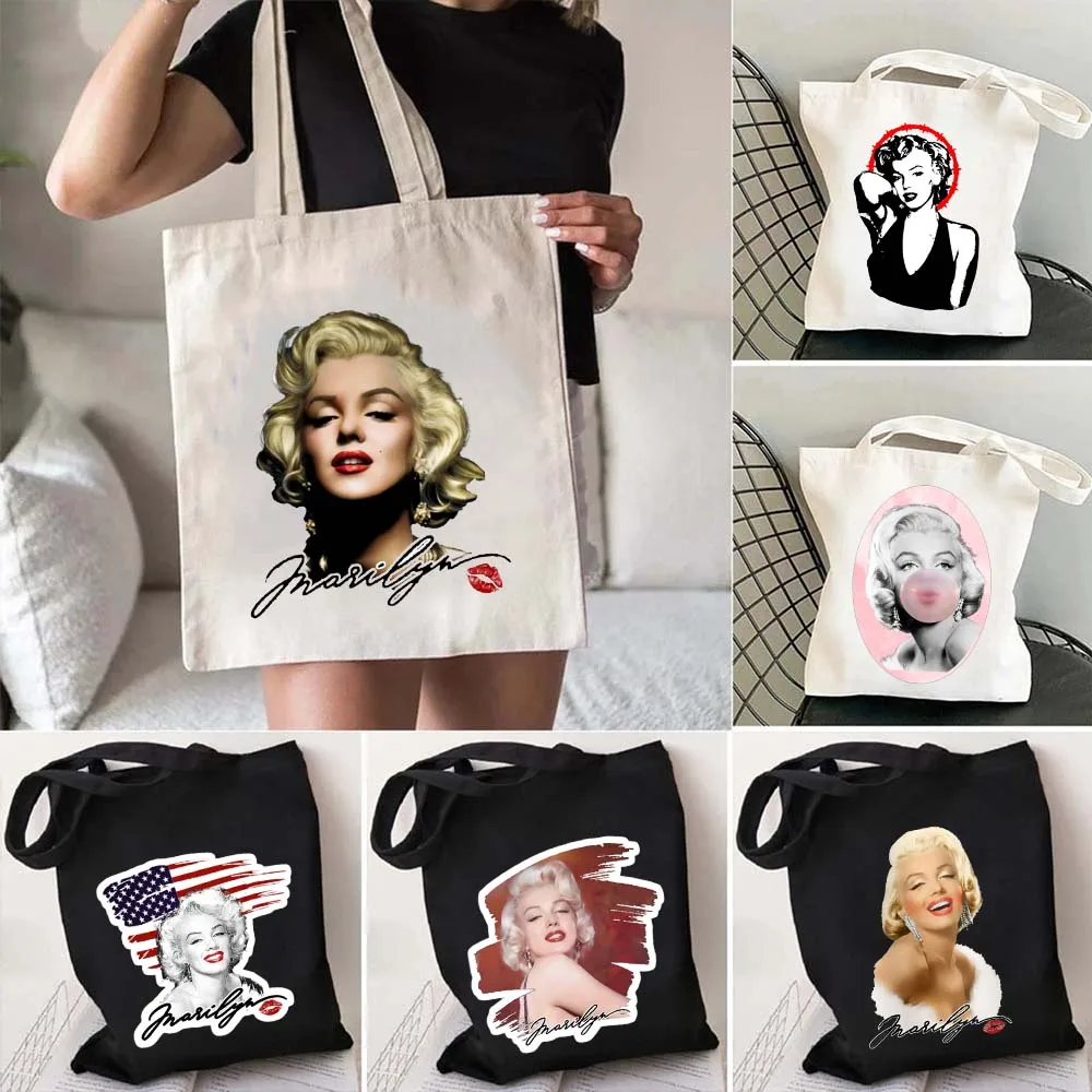 Pop Art Andy Warhol Marilyn Monroe Canvas Shoulder Cotton Tote Bag Kiss Bubble Gum Lips Sorridente Shopper Shopping Handbag Da Donna