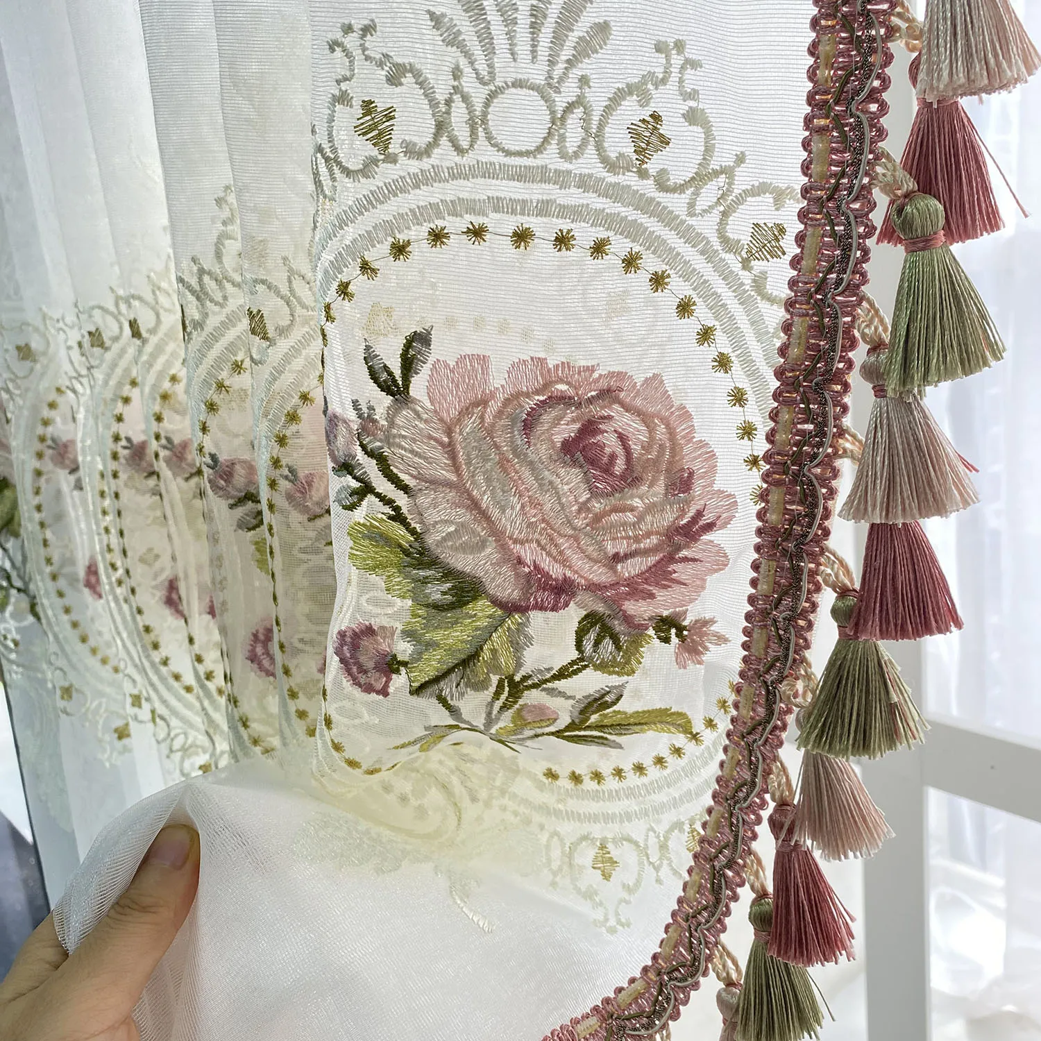 Ricamato Modello Floreale Voile Tende, Elegante Sheer Tende Rod Pocket per Soggiorno, Cucina e Camera da Letto, 1 Pannello (Size : WxH140x180cm/55x71inch