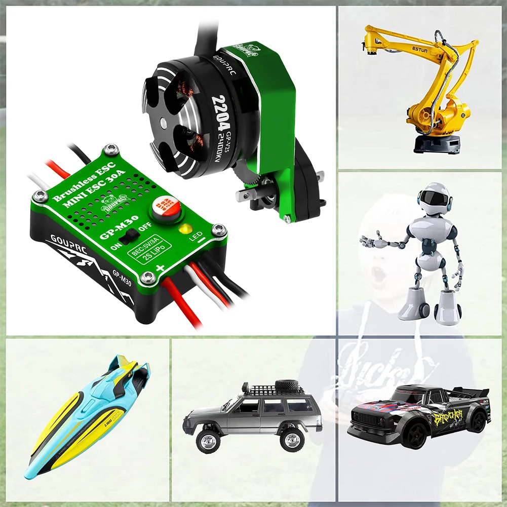 Ensemble moteur brushless et ESC 30A monté sur châssis SCX24, prêt pour l'installation