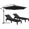 Outdoor Patio Chaise Chair (Set of 2) with 10FT Umbrellas, 5-Position Waterproof Sun Lounger, for Pool, Garden, Black 6