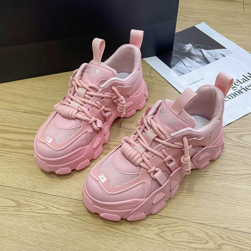 

Pmwrun Lace-up Stitching Dad Shoes Spring and Autumn New Fashion All-match Breathable Single Shoes Casual Thick-soled Sneakers