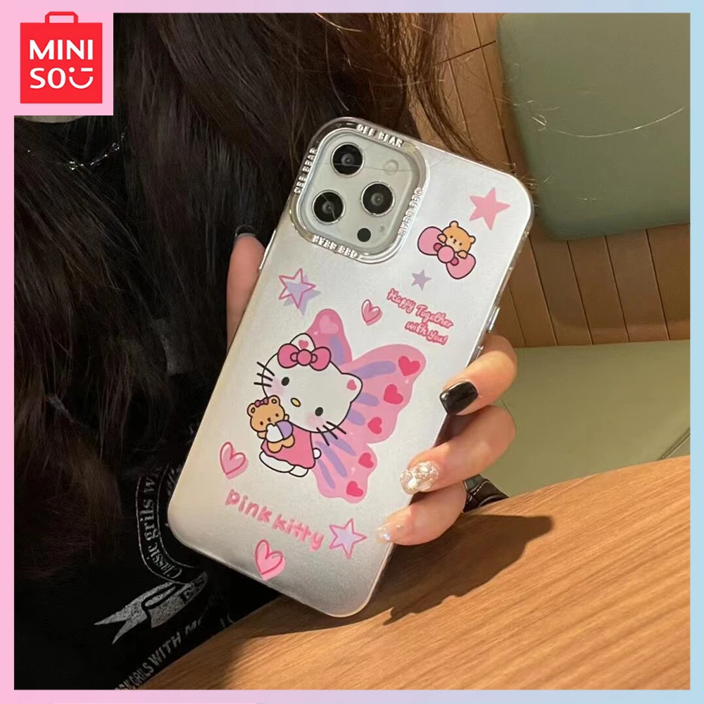 

Miniso Sanrio Cute Bow Hellokitty Anime Y2K Sweet Cool Suitable for Iphone 14 13 12 Promax Anti Drop Cartoon New Phone Case