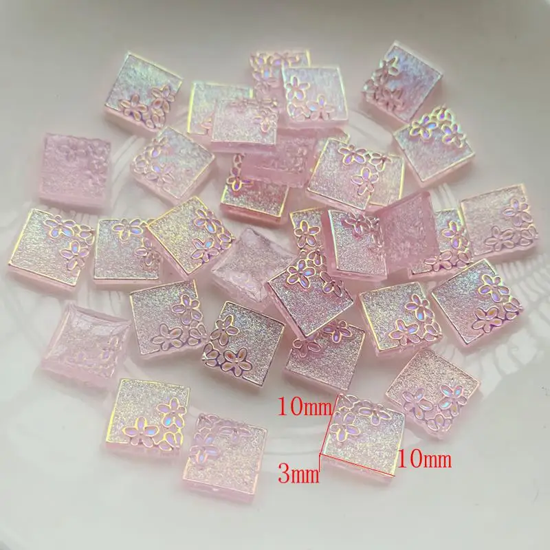 사각형 레진 라인석 귀걸이 장식, 핑크 AB 모조 다이아몬드 쥬얼리, DIY 스크랩북, 10mm, 로트당 50 개
