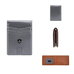 Slim Leather Wallet with RFID Blocking - Men's Minimalist Bifold with Money Clip (GRAY)