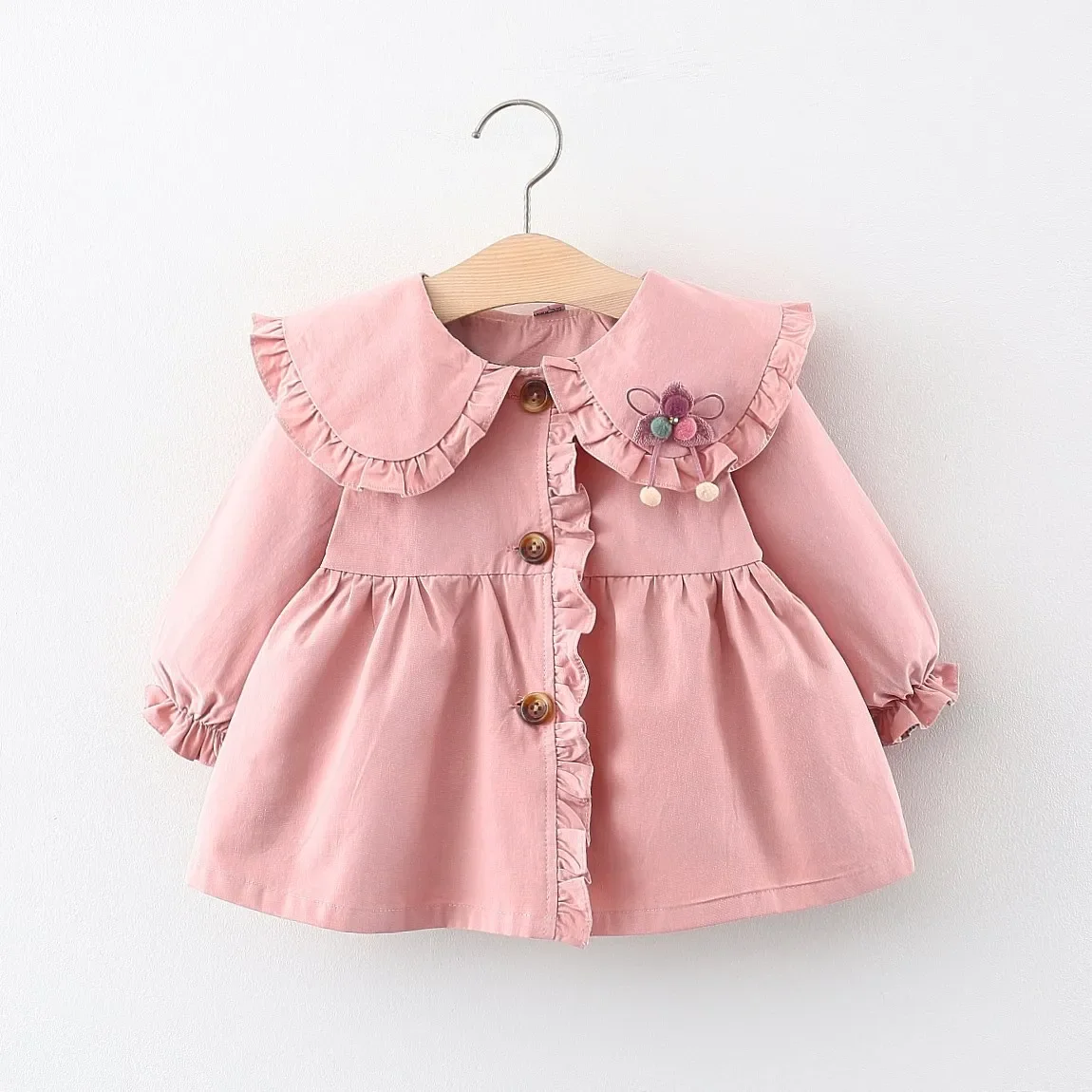 Spring and Autumn Girl Baby Coat Sweet Doll Collar Small Flower Long Sleeve Windbreaker