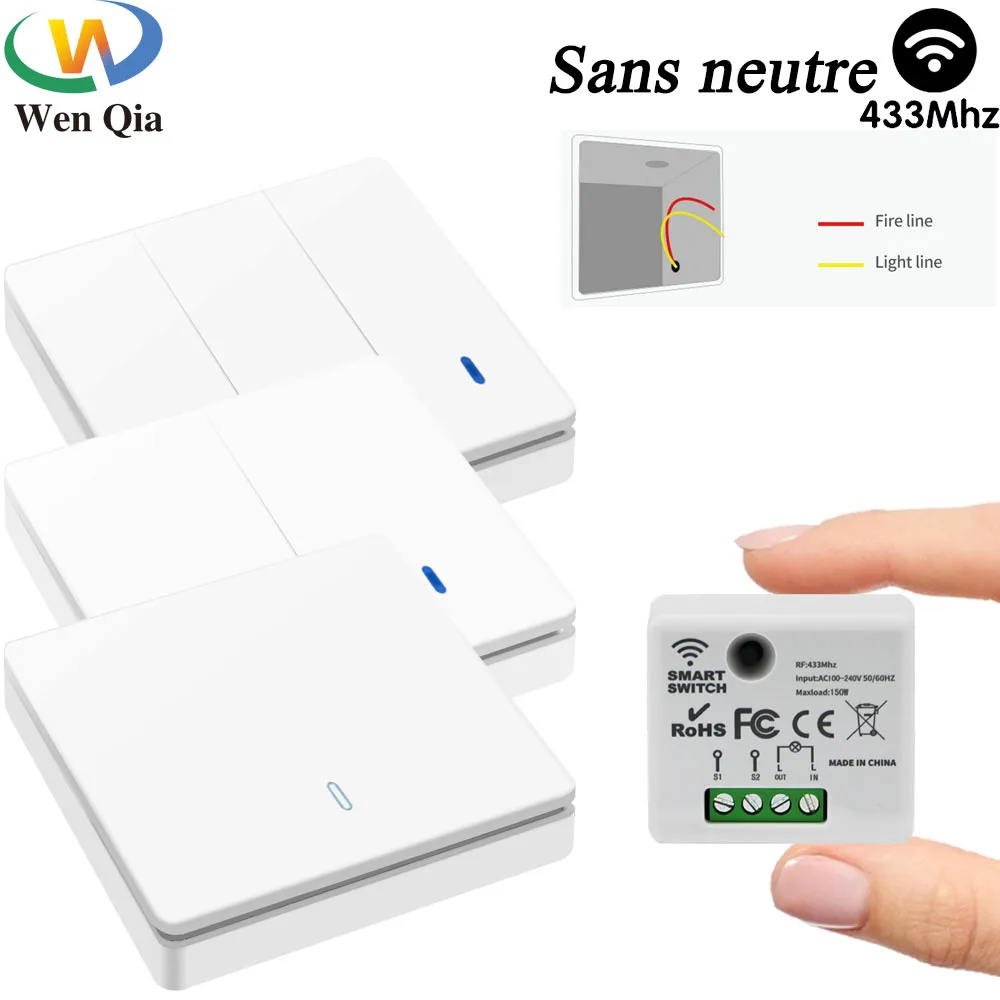 Interrupteur Sans Fil Apkezel 433Mhz 220V - Va-et-vient Télécommandé 30m