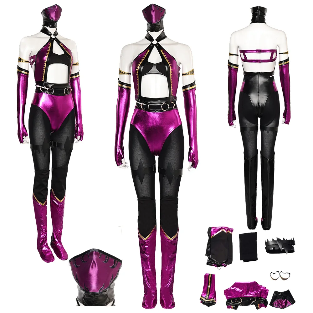 

Mileena Cosplay Costume Jumpsuit Mask Game Mortal Cos Kombat Disguise Women Female Cloth Fantasy Outfits Halloween Carnival Suit
