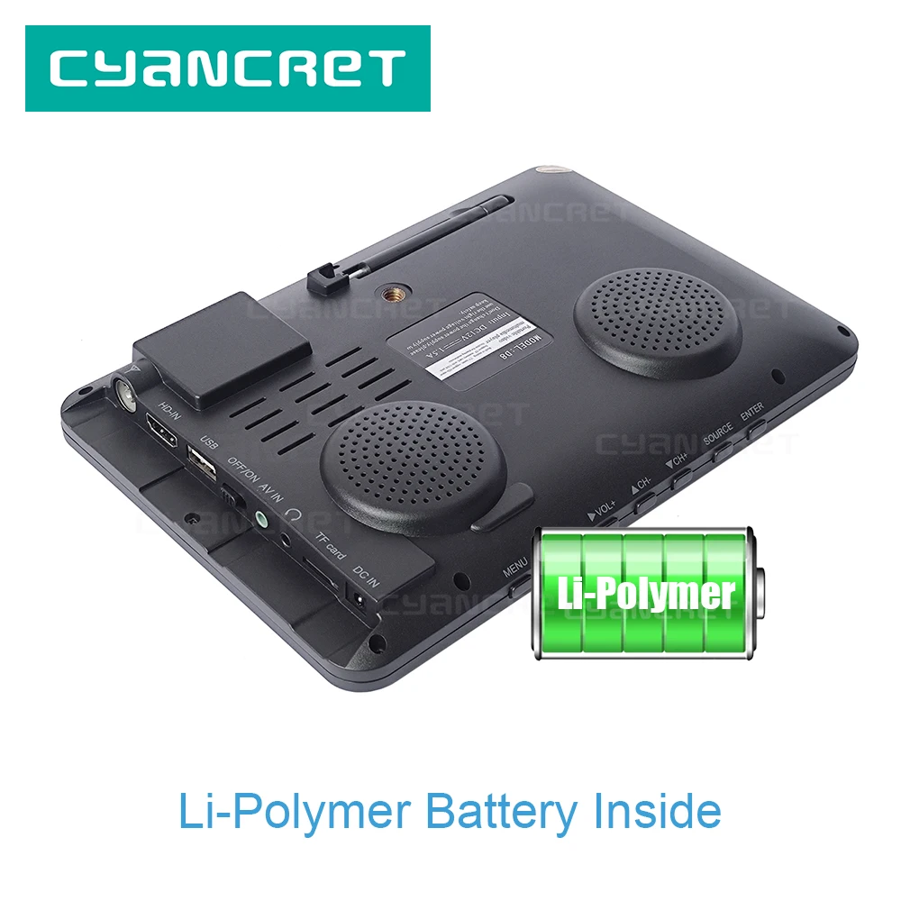 리드스타 D8 휴대용 TV 8인치 DVB-T2 ATSC ISDB-T TDT 디지털 및 아날로그 미니 소형 차량용 텔레비전 USB TF MP4 H.265 AC3 지원
