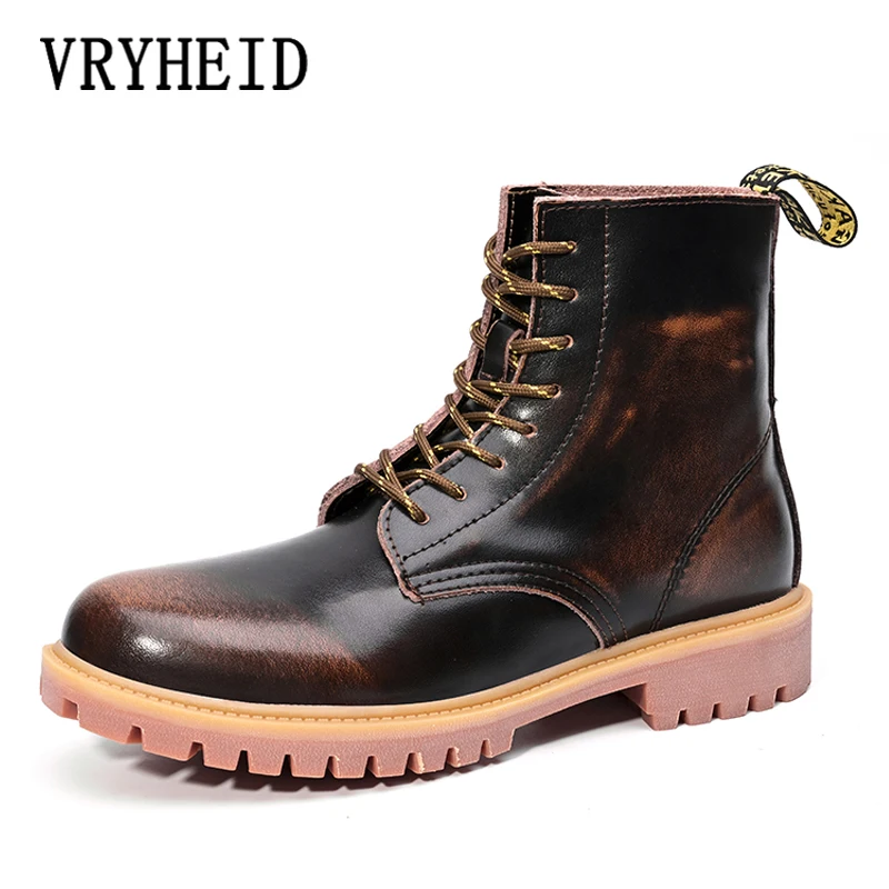 

VRYHEID Genuine Leather Men Boots Winter Warm Snow Boots Fur Plush Outdoor Non-Slip Comfortable Designer Ankle Boots Big Size 47