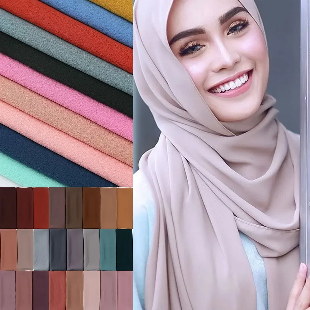 head scarf women plain bubble chiffon hijab wrap solid color shawls headband hijabs scarves 56 colors