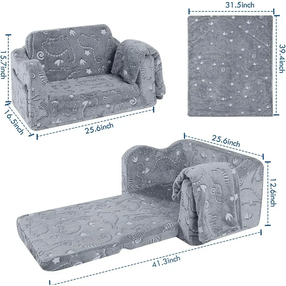 Children's sofa, foldable flip sofa chair with blanket, convertible Lounger playroom pull-out children's sofa 4