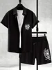 New Men's Short-Sleeved Shirt And Shorts Two-Piece Set Beach Hawaiian Style Summer Single-Breasted Shirt T-Shirt Sportswear Suit 3