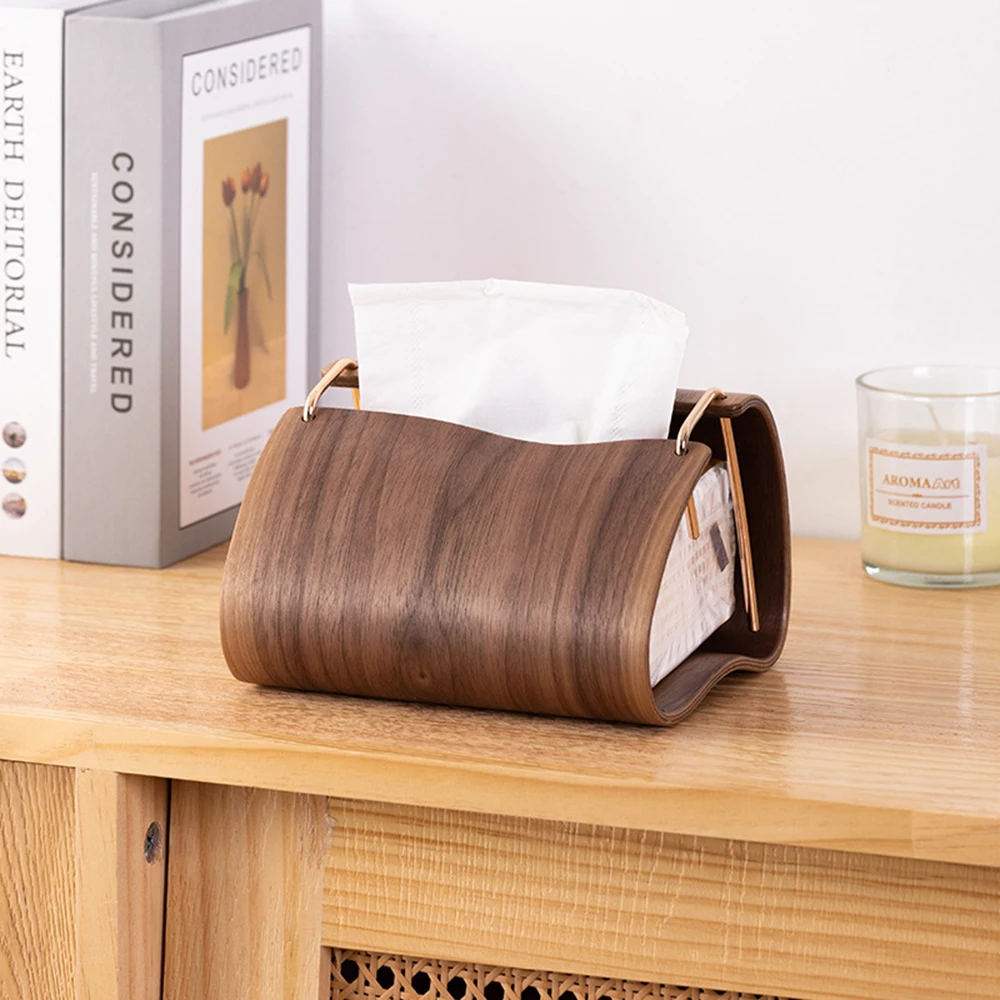 New Luxury Living Room Tissue Box Walnut Wood Cloud Paper Box Table Desktop Storage Box Retro Wooden Tissue Case Home Ornaments 6