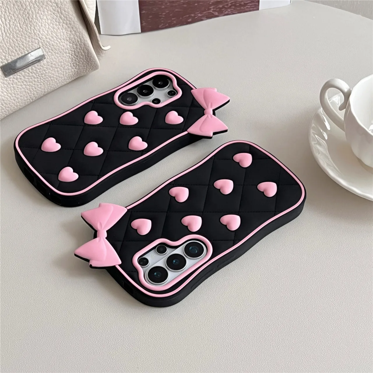 Charming 3D Love Heart Bow Cartoon Soft Silicone Phone Case Cover
