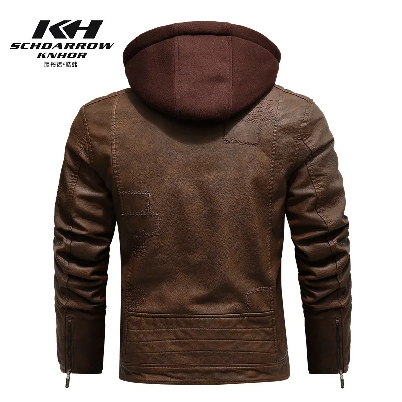 남성용 브랜드 기능 후드 지퍼 오토바이 가죽 재킷, PU 가죽 재킷, 가을 코트, 플러스 사이즈 S-3XL, 직송 2024