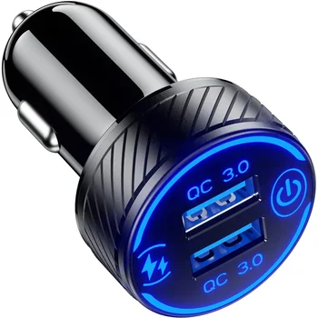 36W 3A doppia porta USB QC 3.0 presa multipla per caricabatteria da auto con interruttore tattile caricatore rapido adattatore per auto triplo alluminio metallo 12V 24V