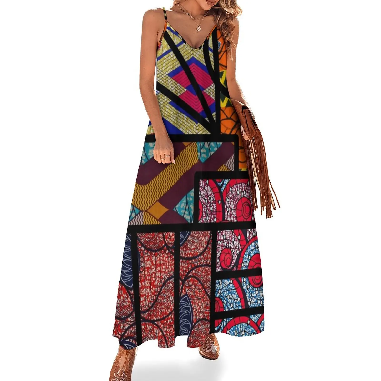 

African print Sleeveless Dress beach dresses Bride dresses Women's long dress