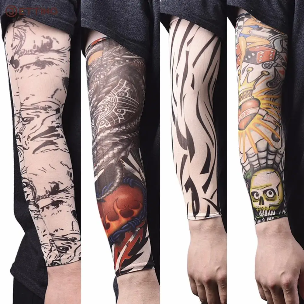 Elastic Tattoo Sleeves Nylon Arm Warmer Stockings Temporary Tattoo Sleeves Sport Skins Sun Protective Men Seamless Fake sun protection arm sleeves