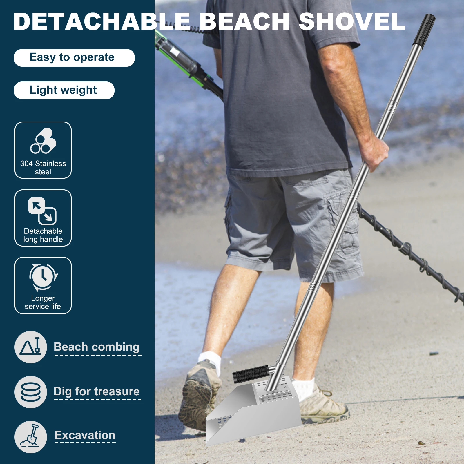 Metal Detecting Scoop Practical Long Handle Sand Scoop with Grip Versatile Beach Finds Scoop Detector Sand Scoop for Outdoor 2