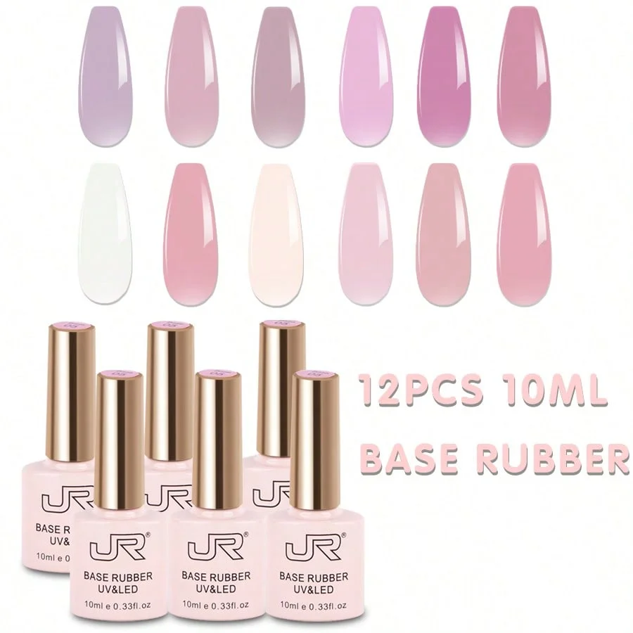Rubber Base Gel Top Coat 12pcs 10ml for Nail Art gel polish base and top coat