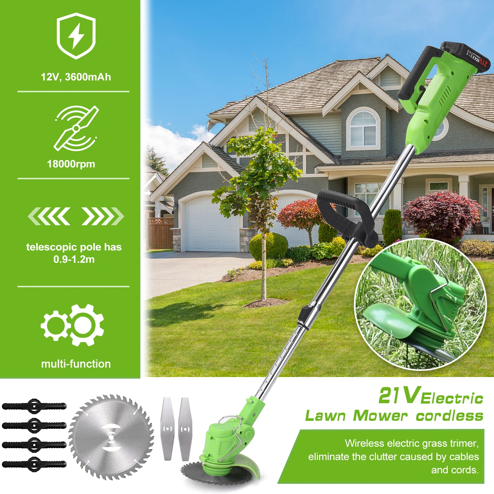 6.0Ah 25000RPM Electric Cordless Brush Cutter With 3Types Blades Stringless Weed Eater Electric Weed Trimmer Lawn Garden Pruning 4