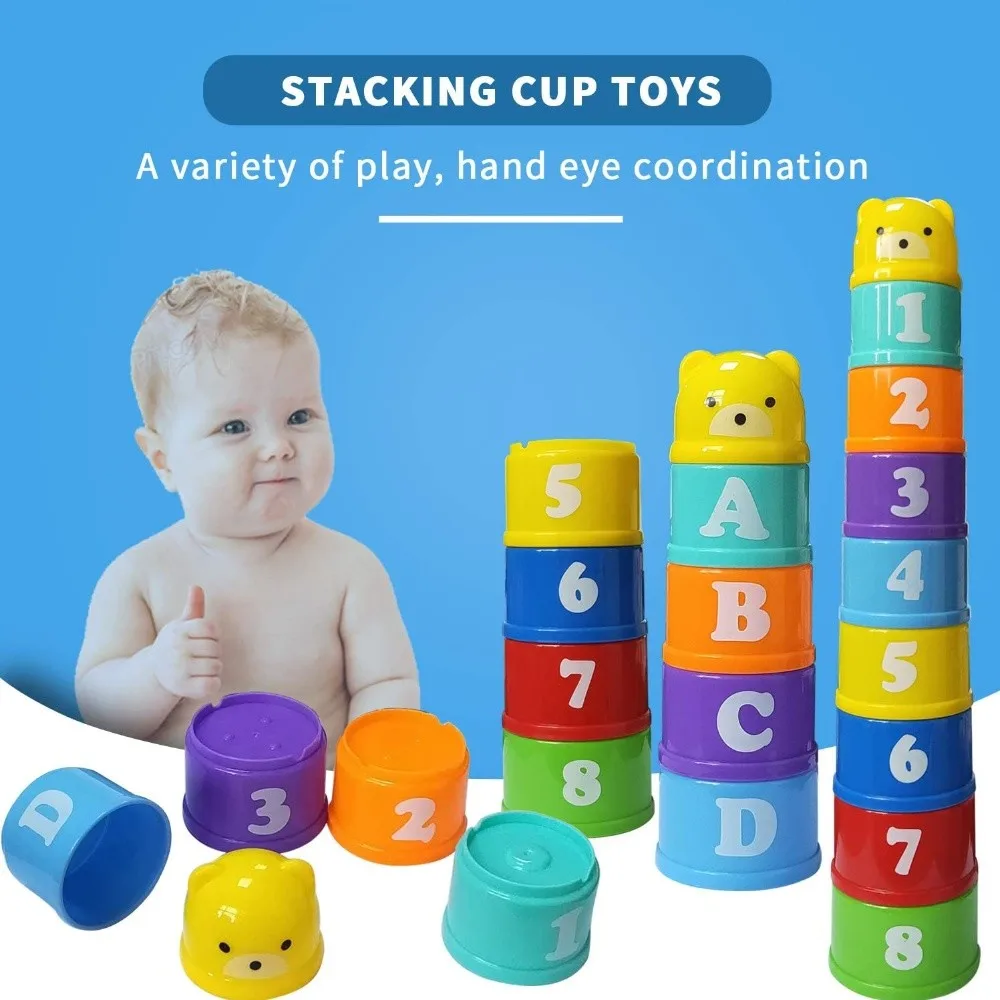 Kids Bathroom Stacked Cups Set Toys Water/Beach Games Tool Cup Stacking Educational Toys for Baby Bathtub Toddlers Birthday Gift 4