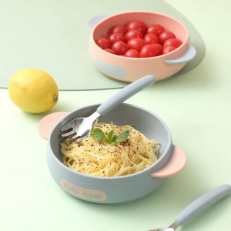 

Silicone Baby Feeding Bowl Tableware for Kids Suction Bowl with Spoon Fork Set Children Dishes Anti Drop Kitchenware Baby Stuff