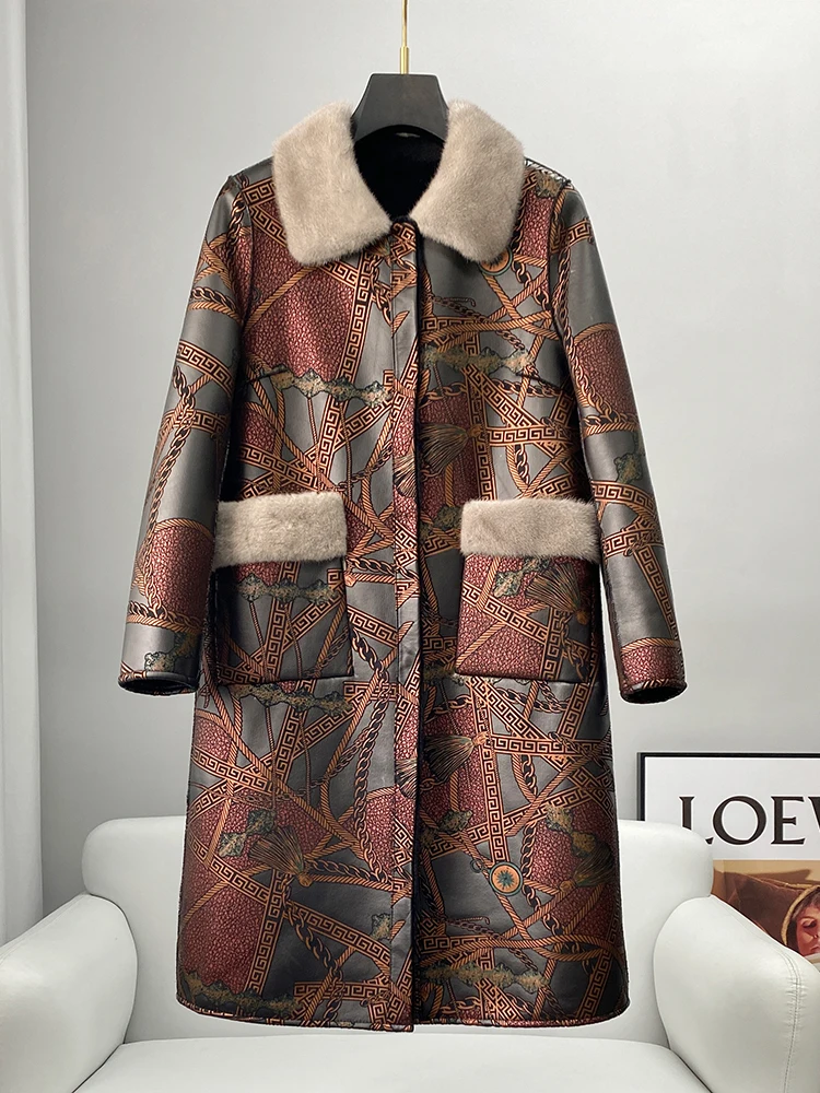

Middle aged and Elderly Mom's Lamb Fur Grass Coat for Women's Mid length Mink Collar Flower Skin Sheep Cut Fleece Coat New Style