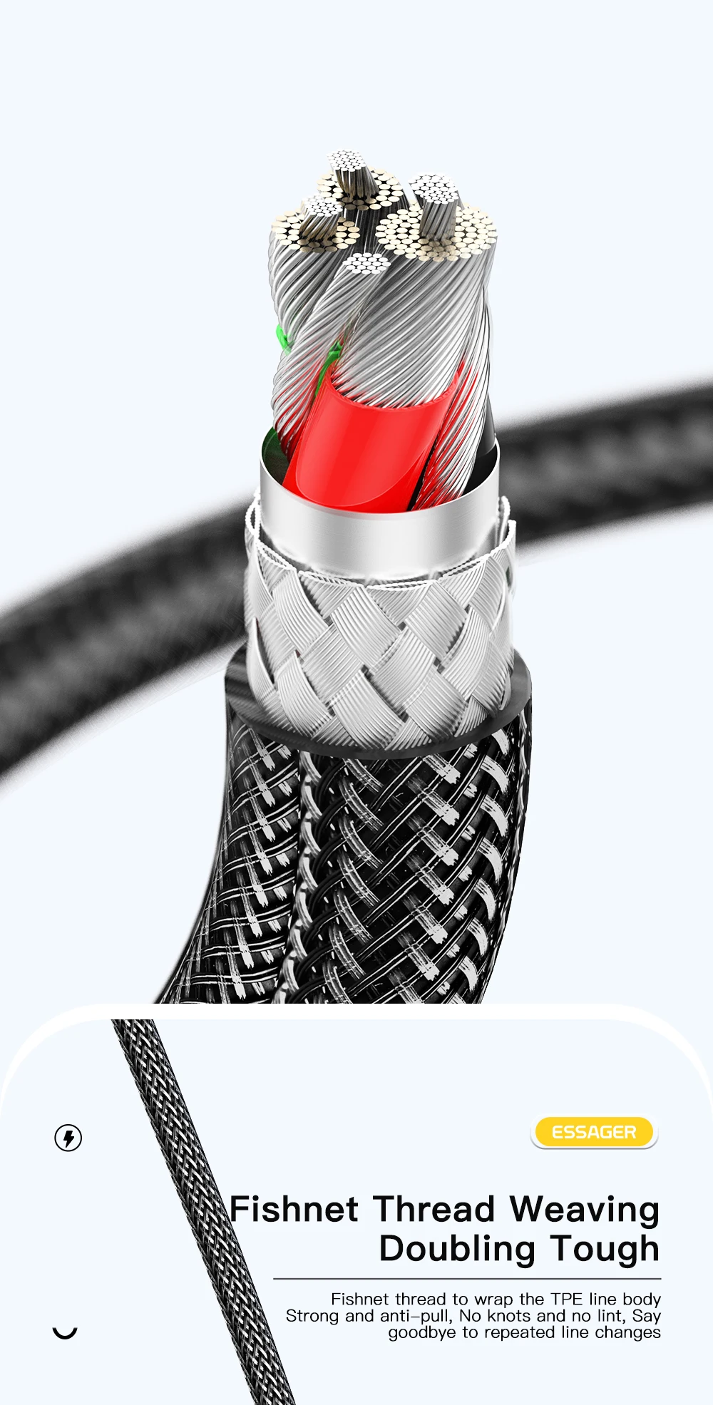 Essager 7A USB Type C Cable PD 100W Fast Charging Wire USB-C Charger Data Cord For Huawei P50 P40 OPPO K10 Honor Oneplus Poco F3