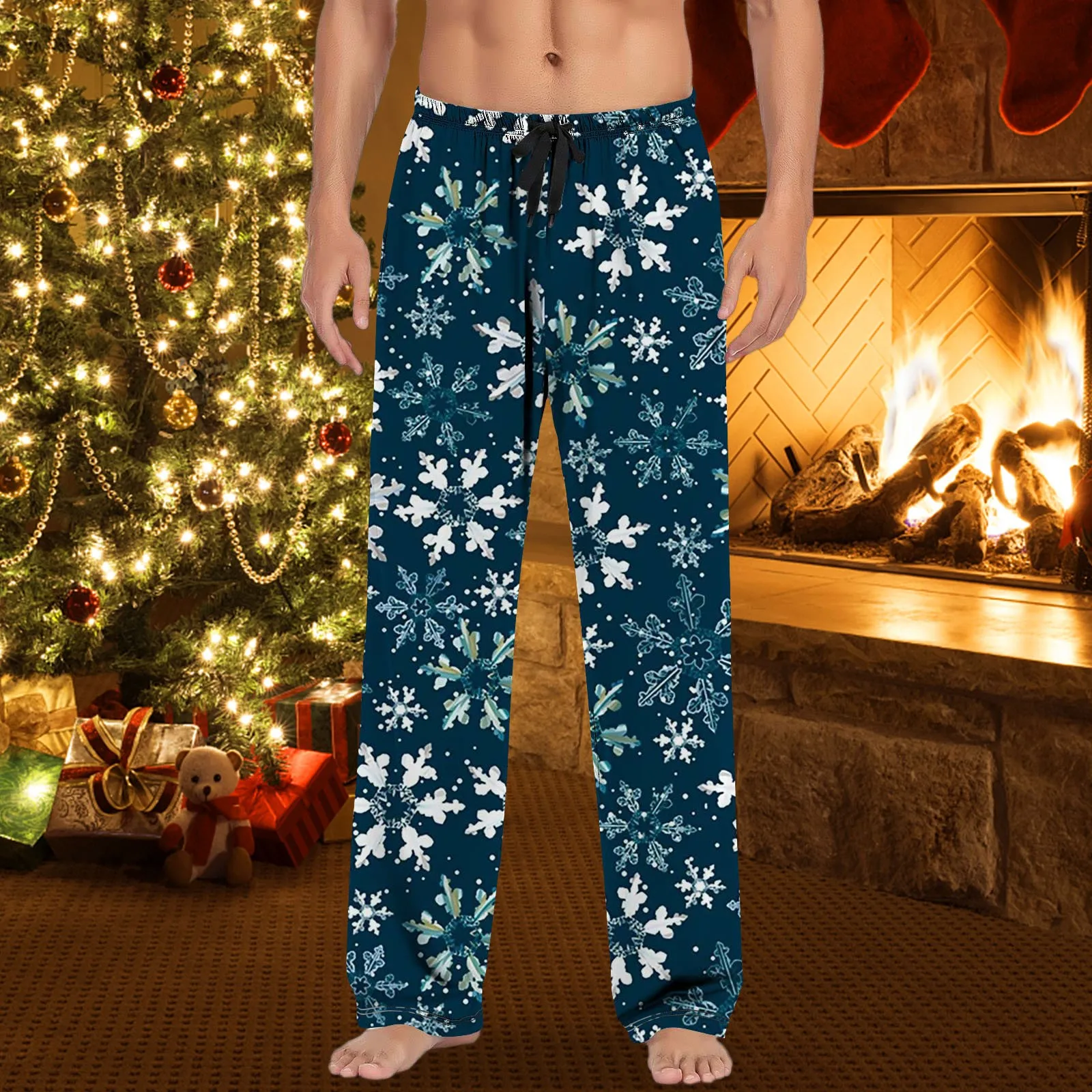 

Autumn Winter Mens Pajama Pants Christmas Santa Claus Snowmen Print Sleeping Trousers New Year Red Nightwear Party Pj Pant