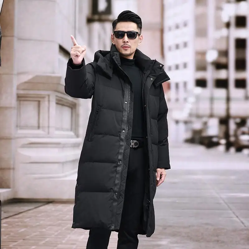 Men's down jacket, white duck down filling, lengthened and thickened, three-dimensional cutting, casual warm coat