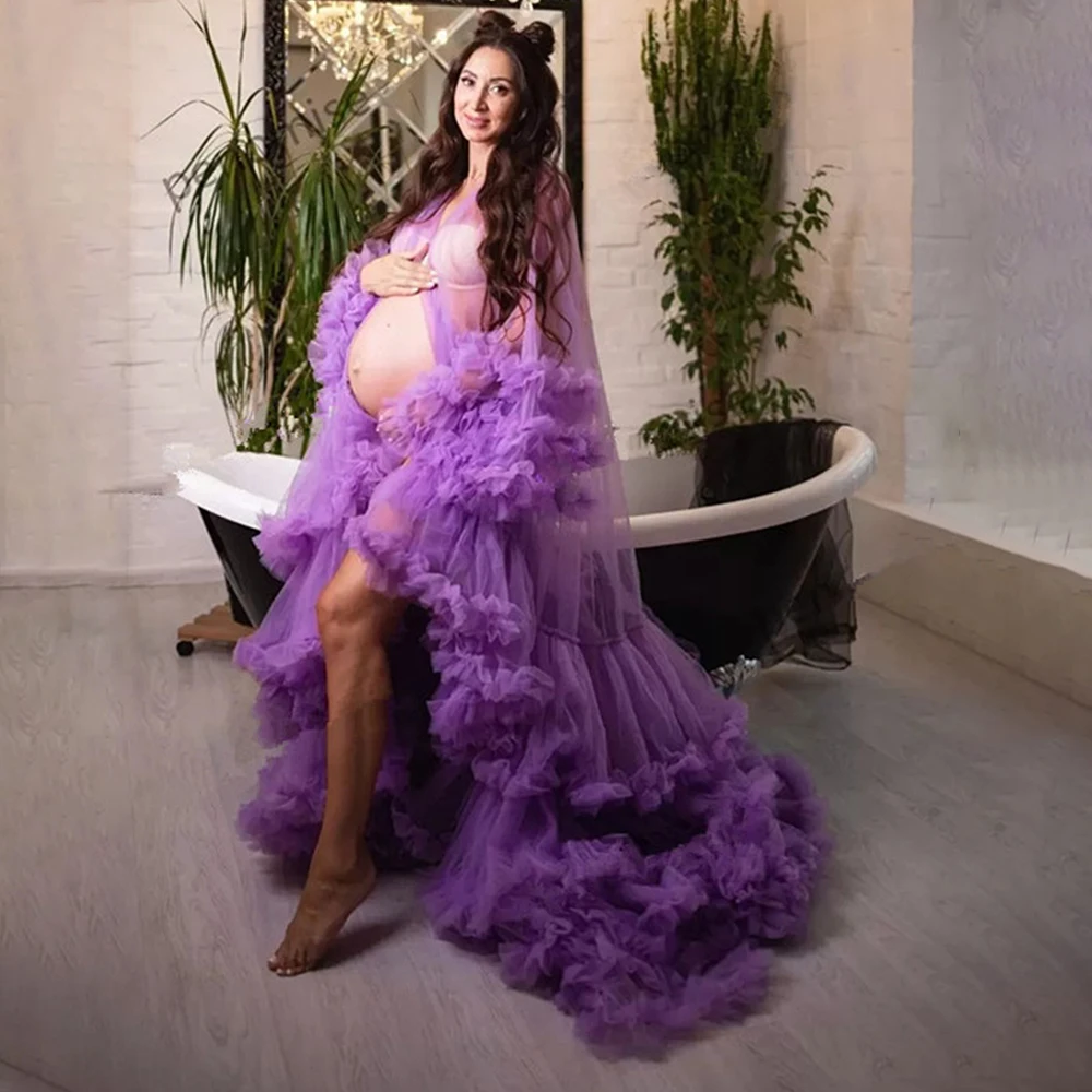 

Tulle Prom Evening Dresses Maternity Robes For Photo Shoot Tiered Ruffles Bridal Pregnancy Gowns Custom Made