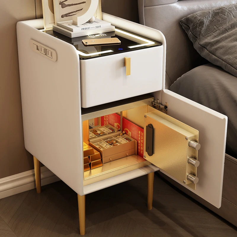 Smart Bedside Mobile White Comfortable Wooden Side Tables Nordic Luxury