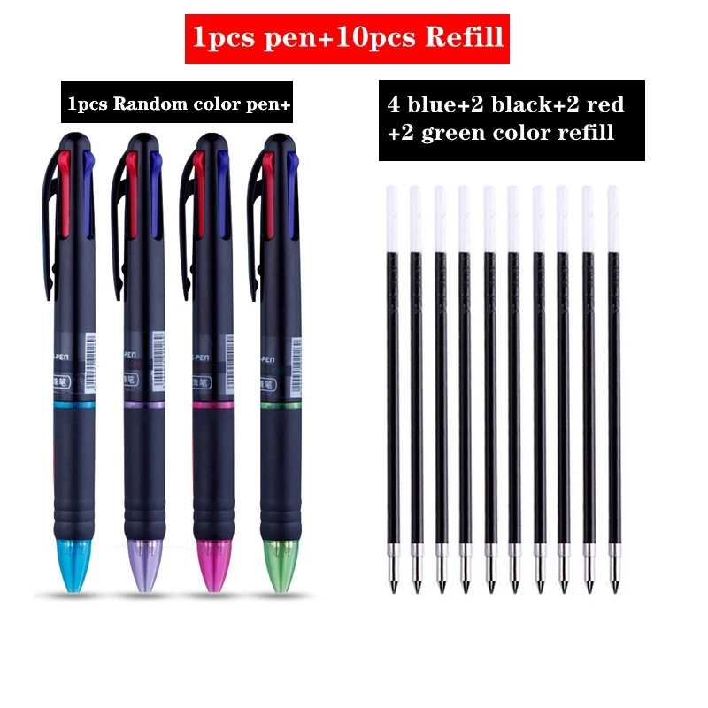4 Colour Multicolored Ballpoint Pen 0.7 Mm Ball Point Pen Black Red Blue Green Refill Ink Students Writing Stationary Supplies