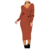 Women's Elegant V Neck Wrap Knit Sweater Dress Long Sleeve High Slit Sexy Midi Dresses with Belted Solid Color Casual Dress 1