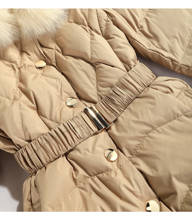 Elegant Fox Fur Collar Detachable Cloak Waist Slimming Down Jacket Women 2023 Winter New Office Lady Vintage Puffer Coats