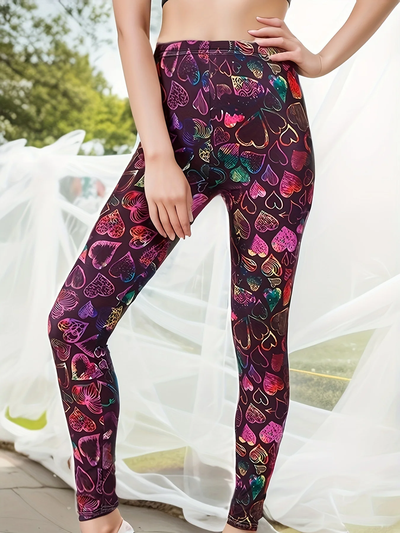 CUHAKCI Autumn And Winter Fashionable Casual Red And White Heart-shaped Leggings Leggings Brushed Print Sexy Pencil Pants 6