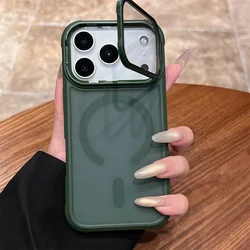 Magnetic Armor Flip Stand Phone Case with Full Lens Protection - Matte Finish and Air Design - iPhone 15 (Dark Green)