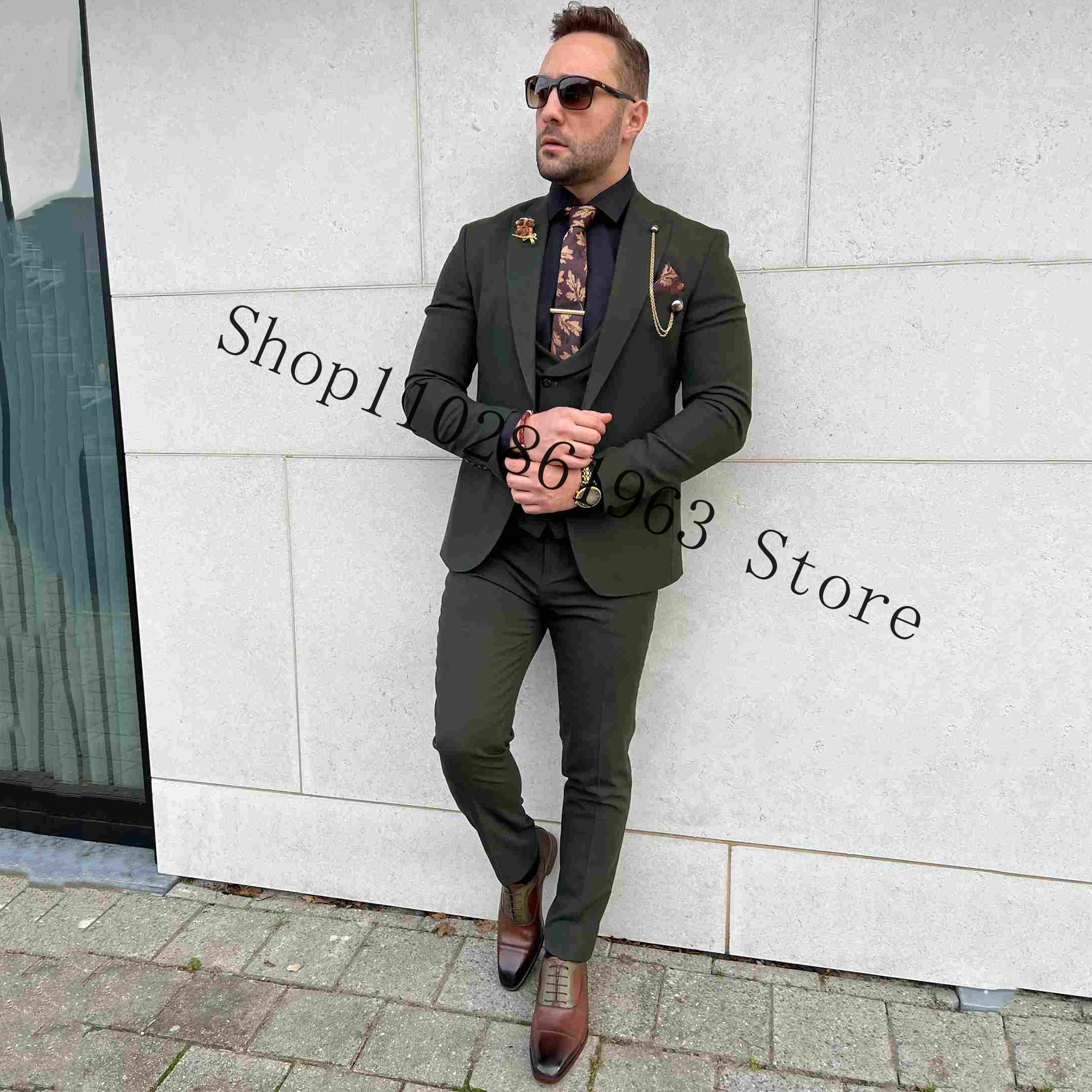 New Arrival Male Suits Groom Wear 3 Pieces Formal Best Men Suits Groom Tuexdos For Wedding Blazer+Vest+Pants Trajes De Hombre