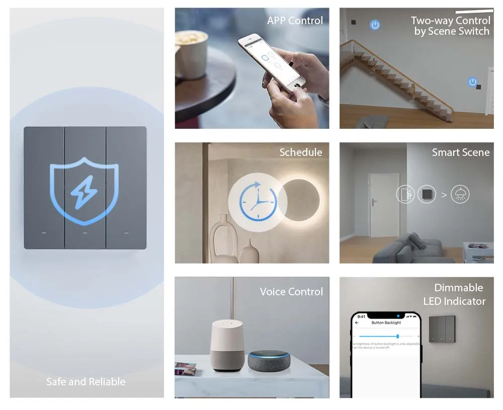 Canais, Parede Switch-M5, Trabalhe com Alexa, Google,