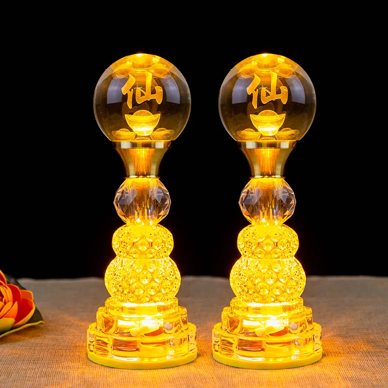 Buddha Offering Lamp, Buddhist Supplies LED Colored Crystal Lotus Lamp, Used for Buddha Light, Household Use, Prayer, Meditation