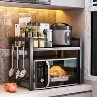 Carbon Steel Thickened Retractable Kitchen Shelf Microwave Rack Oven Rack Rice Cooker Rack Storage Household Double Layer