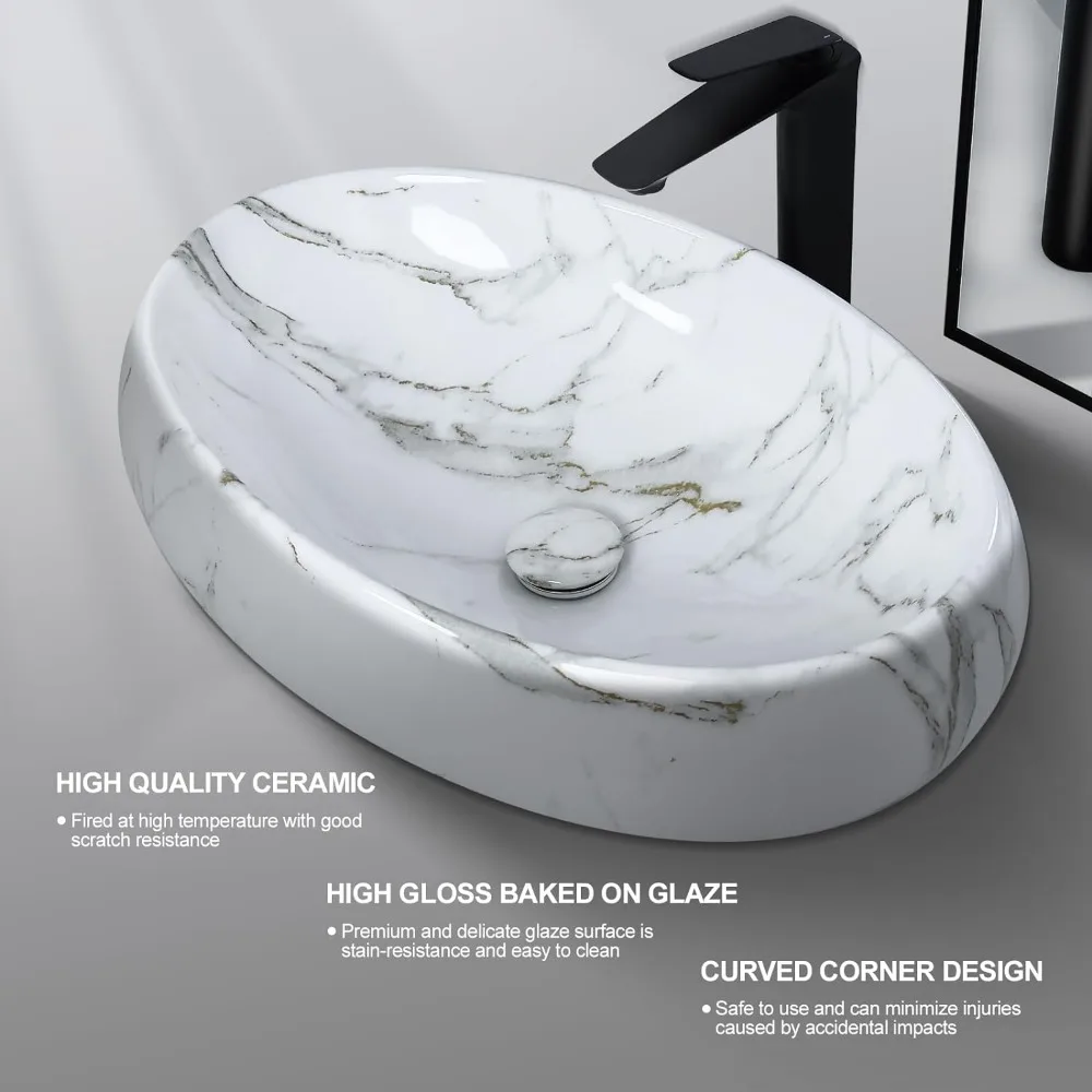 Bathroom Sink 24'' X 16'' Modern Above Counter Countertop Bathroom Vessel Sink Oval Sinks Furniture Fixture Home Improvement 5