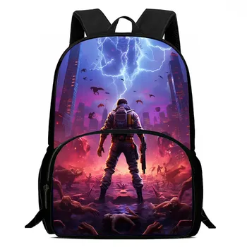 15 Inch Fortnite Cartoon Backpack Unisex for Boys Girls with Front Pocket Lightweight Student School Bookbag Large Capacity 1