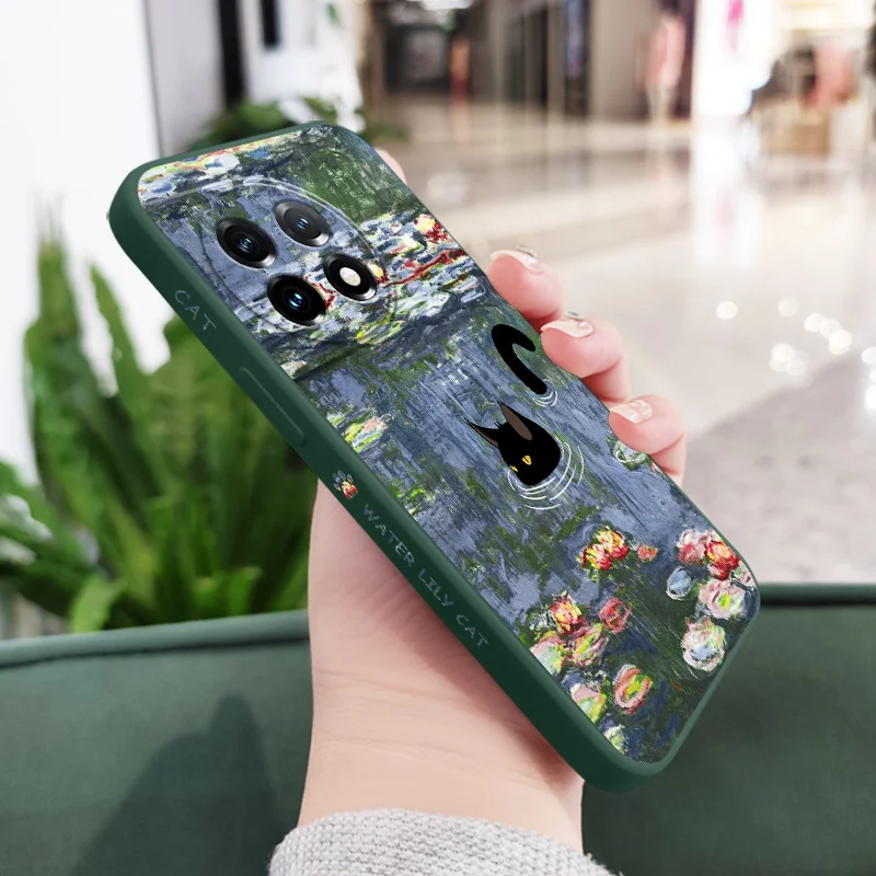 Water Lily Cat Liquid Silicone Phone Case Cover
