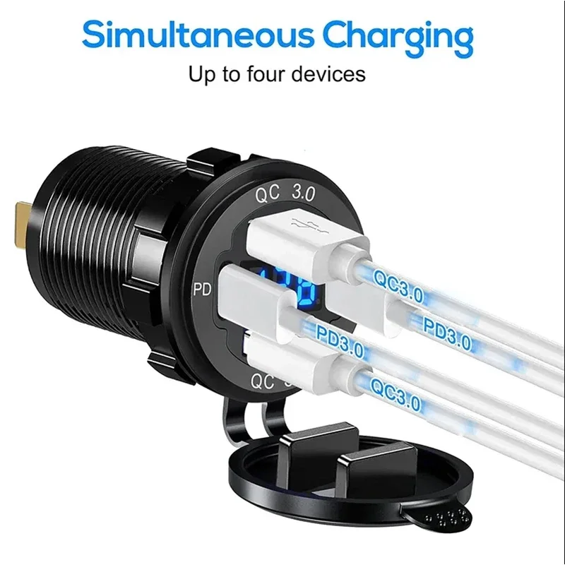 Dual PD Car Charger with Voltmeter for 12V/24V