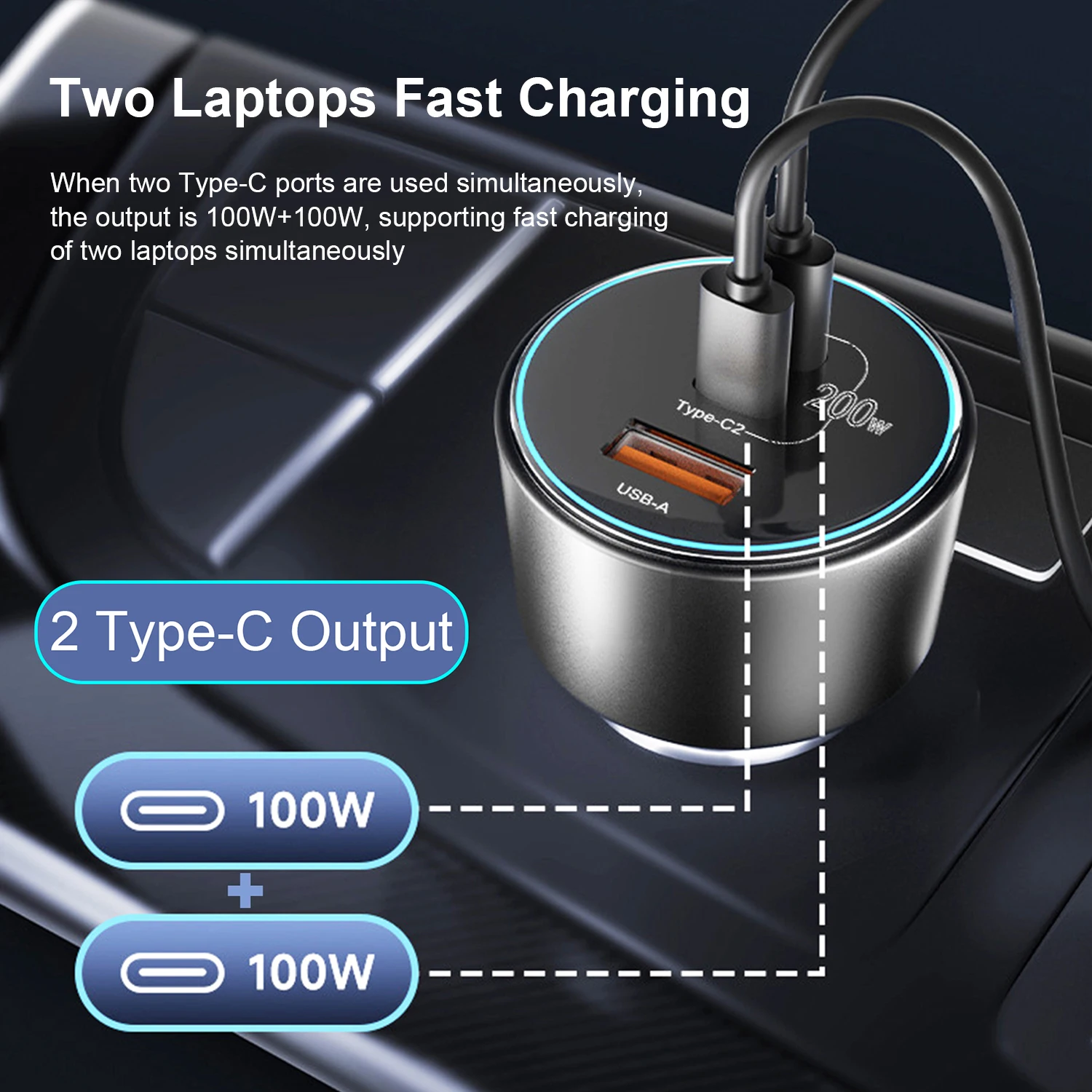 UHOMEBUY caricabatteria da auto 200W caricatore rapido USB tipo C 100W 65W 45W 20W PPS PD QC3.0 caricabatterie rapido per Laptop iPhone 15 Samsung S23 - Image 4